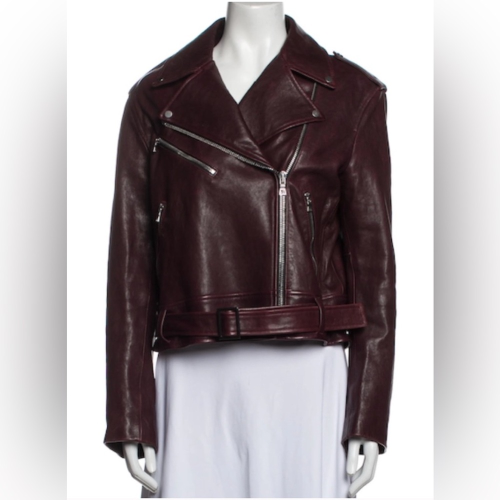 Proenza Schouler Moto Biker Jacket Burgundy Leather